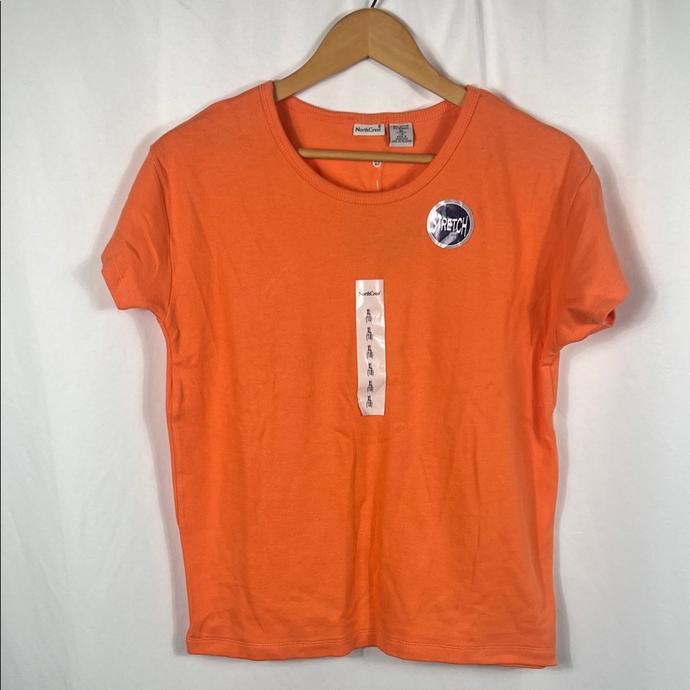 Vintage 90โs Y2K Northcrest Vibrant Orange Ribbed Stretch Top Womenโs XL Newโ
